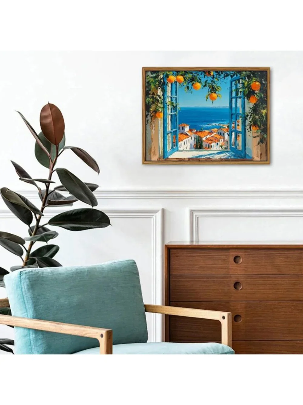 Coastal Blue Wall Art - Vintage Framed Seascape Decor for Living Room & Bedroom